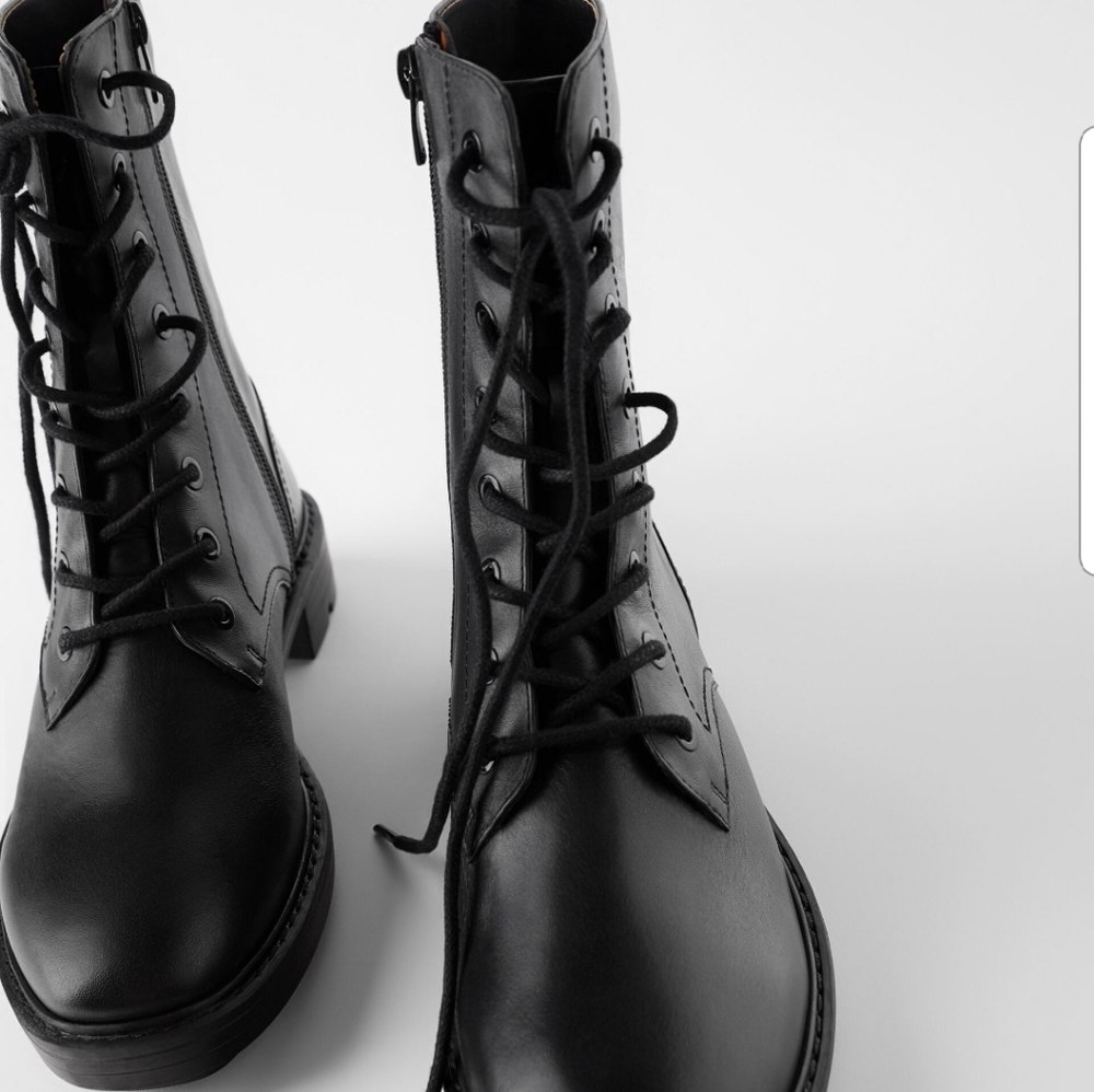ZARA Flat Leather Ankle Boots - Picture 2 of 8